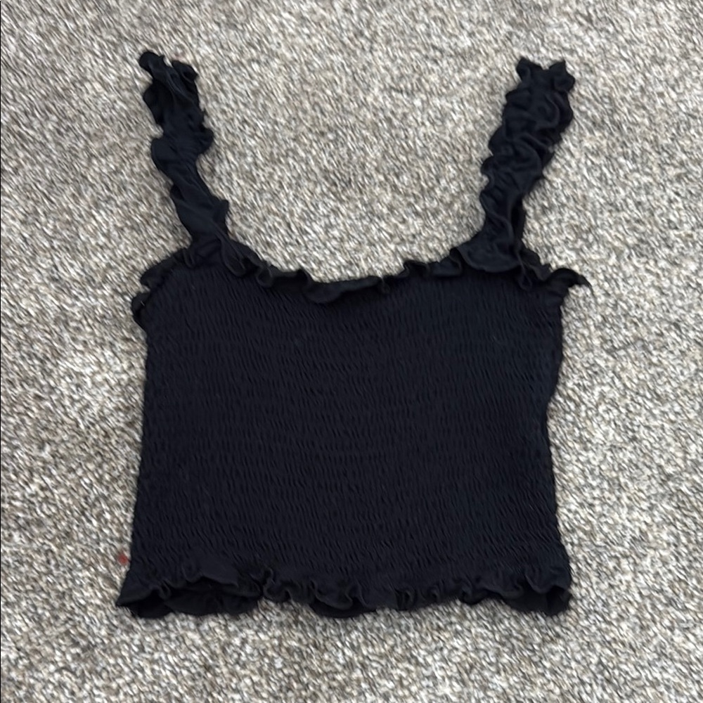 SHEIN Black Ruffled Crop Tank Top